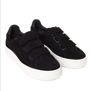 Sandro Paris black suede platform Velcro sneakers
